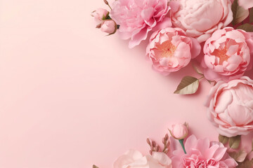 Floral Whispers: Peonies and Roses on Pale Pink