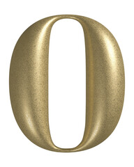 3d number 0 with realistic golden texture. Metal, inflate, luxury number zero serif font, isolated on transparent background.