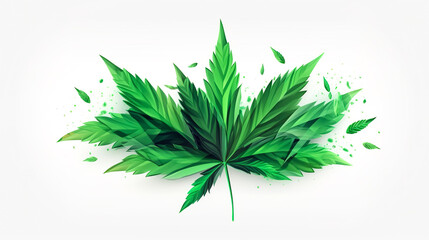 Fototapeta premium Green realistic cannabis leaf isolated on a white background, generative AI.
