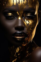 Face of black model with gold colors, image for graphic resources, flyers, posters, fashion