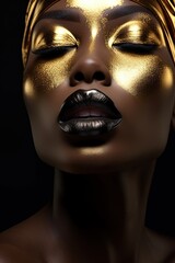Face of black model with gold colors, image for graphic resources, flyers, posters, fashion © Savinus
