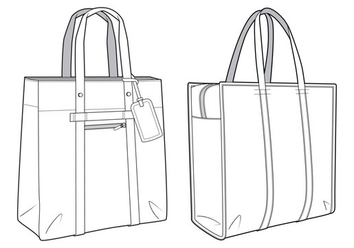 Tote bag flat sketch fashion illustration drawing template mock up Canvas tote bag cad drawing. Carry bag flat sketch vector Stock Vector Adobe Stock