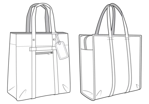 Tote bag flat sketch fashion illustration drawing template mock up Canvas tote bag cad drawing. Carry bag flat sketch vector Stock Vector Adobe Stock