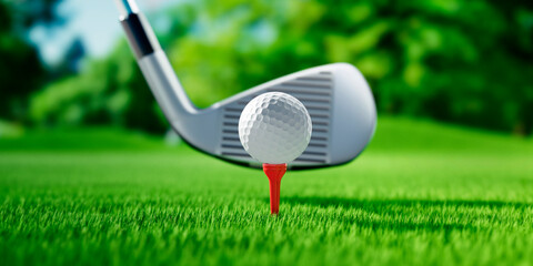 Golf Club and Golf Ball in the Green Grass - 3D illustration