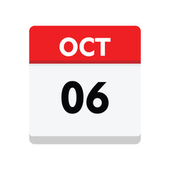 calender icon, 06 october icon with white background	