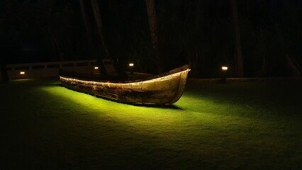 boat on land night light landscape hd wallpaper