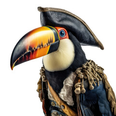 Obraz premium a Toucan in a General's military outfit in a Fun-themed, illustration in a PNG, cutout, and isolated. Generative ai