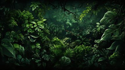 Green trees and plants jungle forest top view top down.