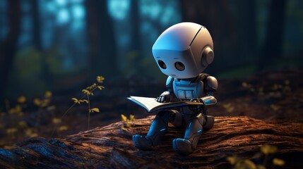 Illustration of a robot enjoying a peaceful moment of reading book