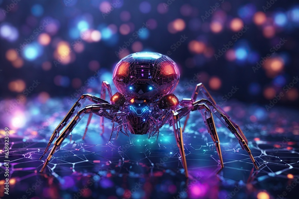 Poster cyber microchip spider networked. ai generative