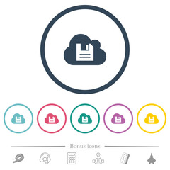 Cloud storage flat color icons in round outlines