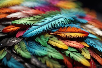 Obraz premium Macro photograph of some colorful feathers. ai generative