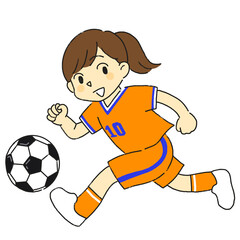 サッカー　部活　運動部　スポーツ　サッカーボールを蹴って走る女の子