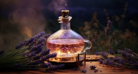 Distillation of lavender essential oil and hydrolate - obrazy, fototapety, plakaty