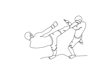 Top view of two men boxing. UFC one-line drawing