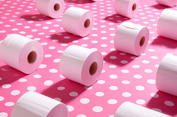 Toilet Paper Pattern isolated on the pink background. Bathroom Concept
