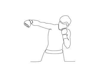 Front view of a man punching an opponent. UFC one-line drawing