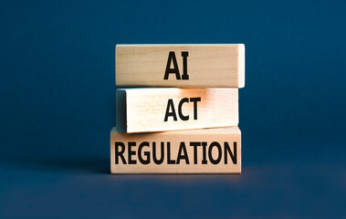 AI act regulation symbol. Concept words AI artificial intelligence act regulation on wooden block....