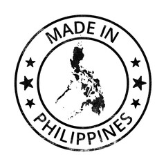 Made in the Philippines grunge rubber stamp with country map isolated on transparent background