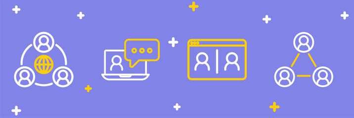 Set line Meeting, Video chat conference, and icon. Vector