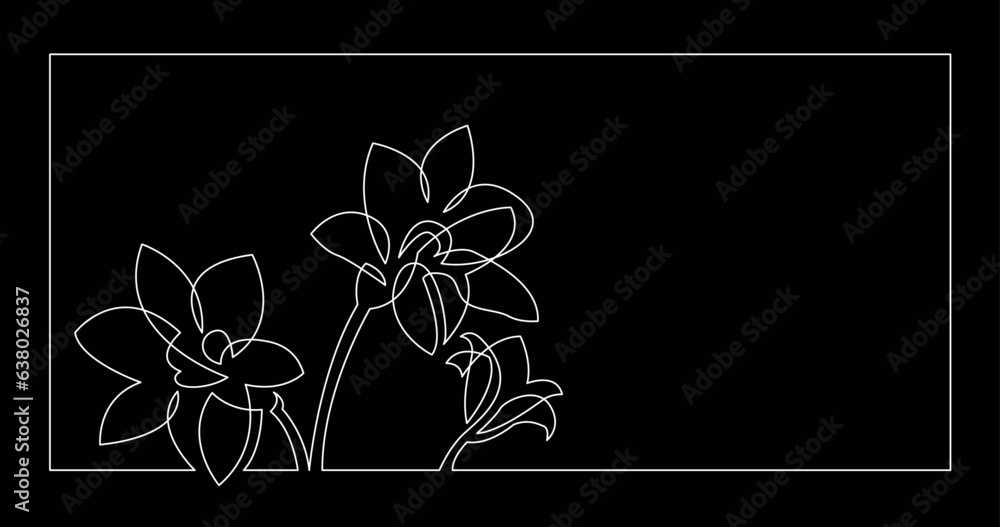 Wall mural continuous line drawing vector illustration with fully editable stroke - of beautiful flower bouquet