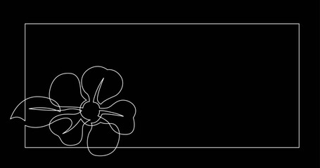 continuous line drawing vector illustration with FULLY EDITABLE STROKE - of beautiful flower bouquet invitation floral card design on black background