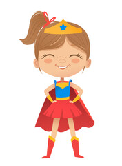 Cartoon vector characters Superheroe Girl, isolated on white background. Perfect for party, invitations, web, mascot.