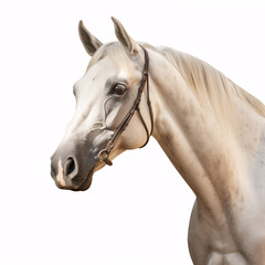 Portrait of a bay horse on a white background. Animals category.