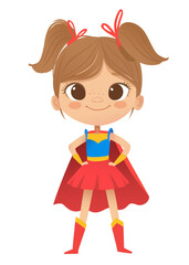 Cartoon vector characters Superheroe Girl, isolated on white background. Perfect for party, invitations, web, mascot.