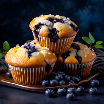 Delicious homemade blueberry muffins topped with white sanding sugar