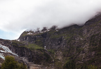Foggy mountains in Norway, Scandinavia, Europe. Beauty world.