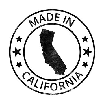 Made in California grunge rubber stamp with state map isolated on transparent background