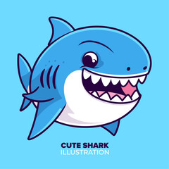 Explore the Cute Shark Fish Cartoon Vector Icon Illustration. Embrace Animal Nature Concept in Isolated Flat Cartoon Style