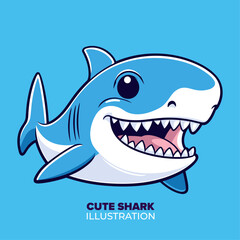 Cute Shark Fish Cartoon: Exploring Whimsical Animal Nature Icon in Isolated Flat Cartoon Vector