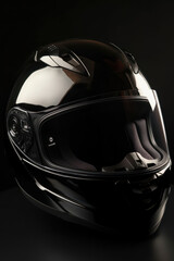 Biker helmet on black background. Generative AI.