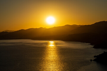 Sunset over Mediterranean sea from Cerro Gordo. La Herradura, Andulasia, Southern Spain