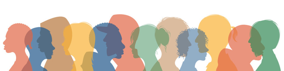 People silhouette man and woman in different colors.Diversity concept.Crowd of people.Vector stock illustration.