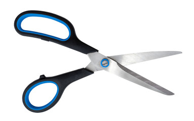 Stationery scissors on a white background for office work. Tailor's or seamstress's scissors