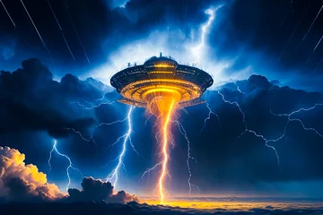Foto op Canvas Flying saucer lightning © tanya78