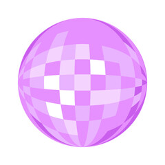 Purple disco ball on isolated background. Vector flat illustration. Template for greeting cards, posters	