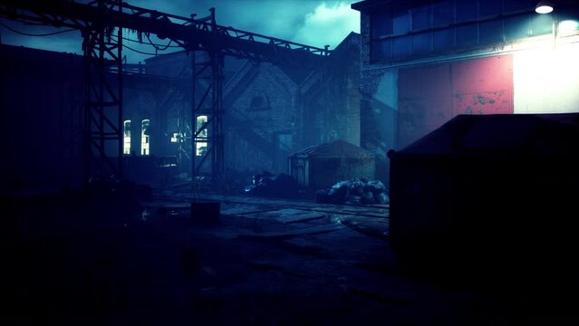 Night scene of an abandoned factory