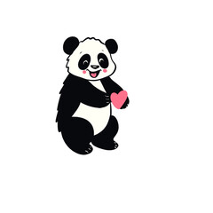 Cartoon panda with pink heart, illustration 
