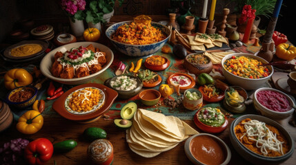 Festive table with appetizing dishes on cinco de mayo holiday