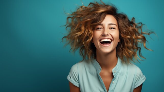 portrait of a laughing girl for street advertising