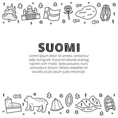 Poster with lettering and doodle outline finland icons.