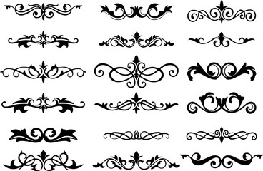 Decorative Borders vignette elements set in vintage style, isolated on white. Suitable for design, such as manuscript and certificate document elements. Vector, easy to change color or size. eps 10.