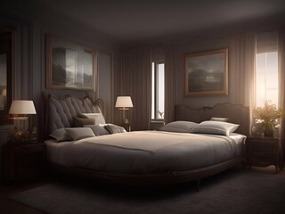 Fototapeta premium luxury bed in the rainforest Cinematic and the wide meadow daylight generative ai art