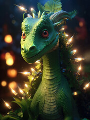 Christmas green dragon fabulous night scene