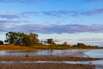 Traditional fishing hut on river Gironde, Bordeaux, Aquitaine, France