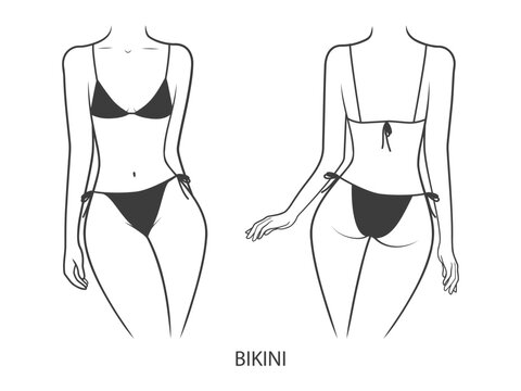 Swimwear on a woman's body.  Bikini swimsuit - front and back view. Vector illustration isolated on white background